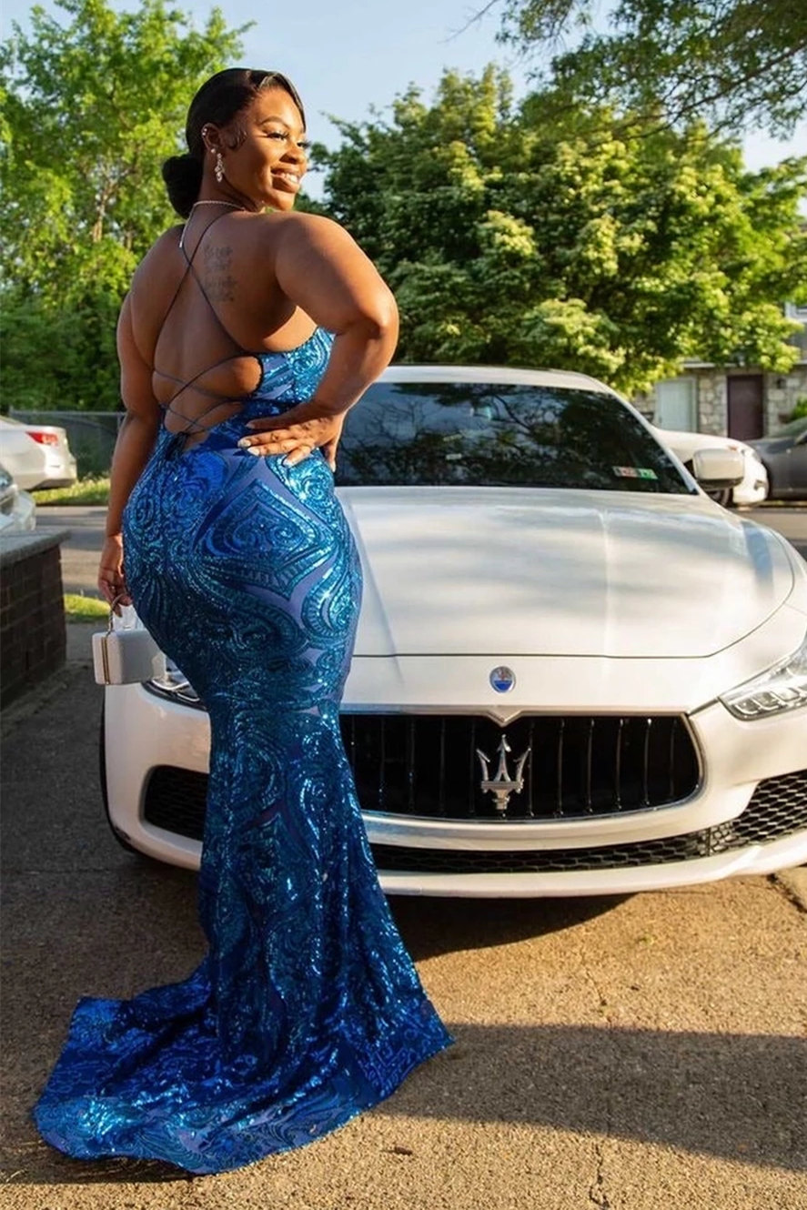 Bmbrdal Royal Blue Sleeveless Prom Dress Mermaid Sequins Online