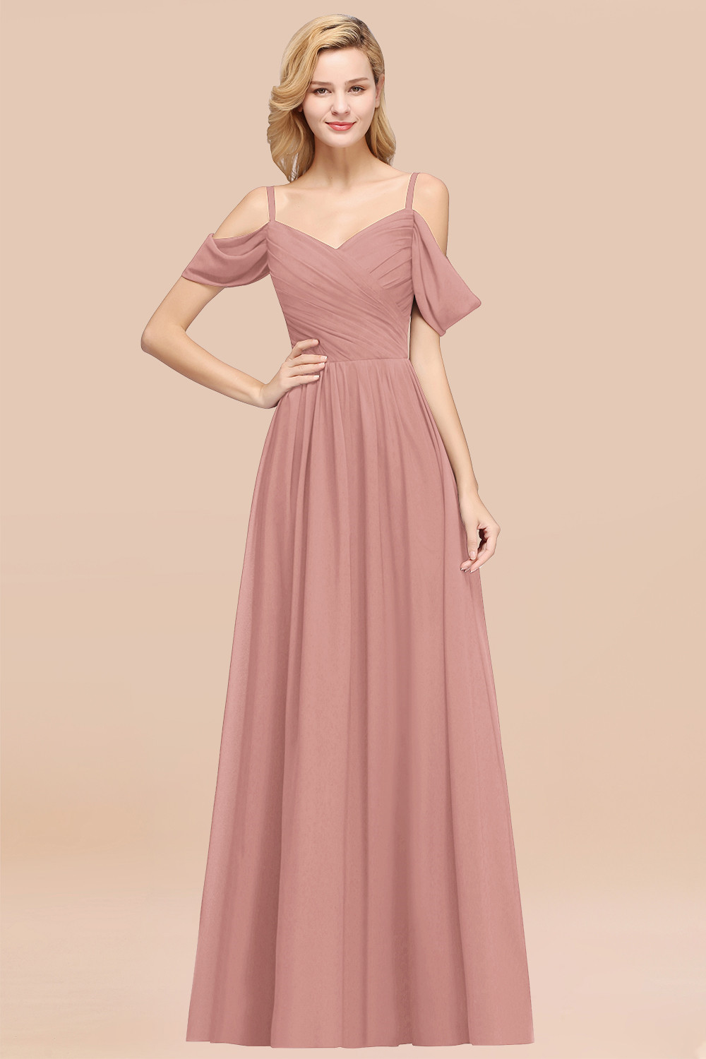 BMbridal Chic Off-the-shoulder Burgundy Bridesmaid Dress with Spaghetti Straps-BMbridal