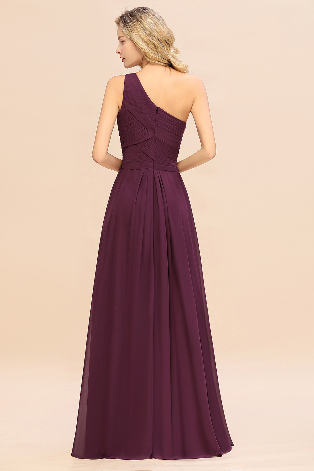 BMbridal Chic One Shoulder Ruffle Grape Chiffon Bridesmaid Dresses Online-BMbridal
