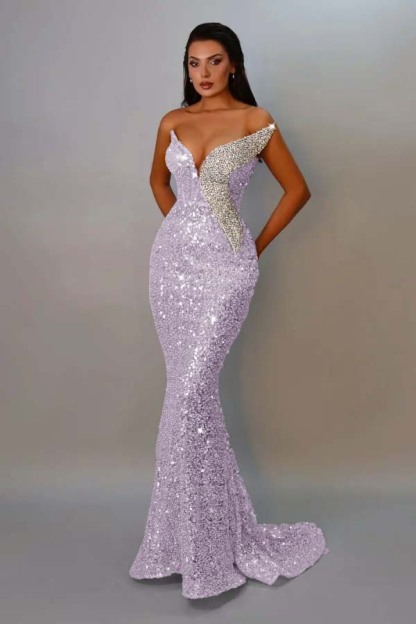 Sequins Strapless Sleeveless Long Mermaid Prom Dress With Pleated