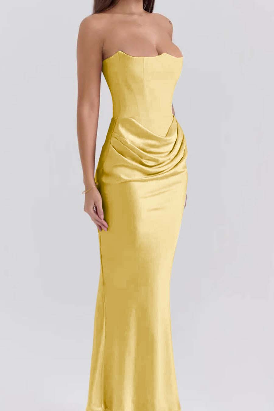 Pink Strapless Sleeveless  Mermaid Long Prom Dress With Pleated