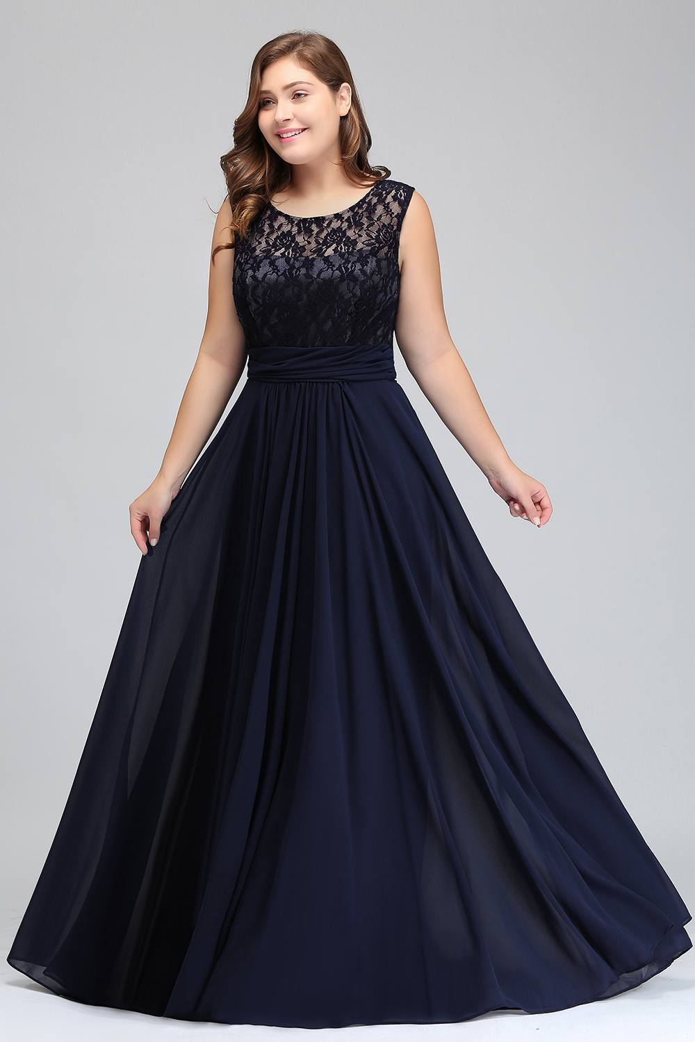 BMbridal Sleeveless Lace Long Chiffon Prom Dress Online