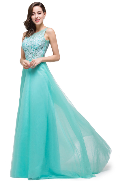 BMbridal A-line Court Train Tulle Evening Dress with Appliques