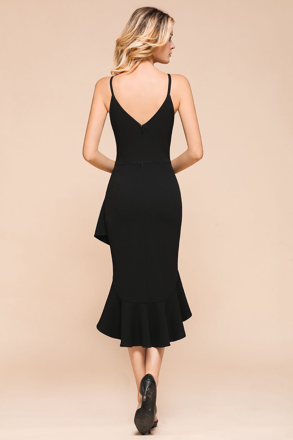 BMbridal Sexy Black Spaghetti-Strap Short Prom Dress Mermaid Ruffles Homecoming Dress