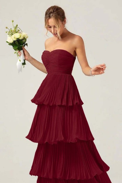 Strapless Sweetheart Sleeveless Long Prom Dress With Ruffles