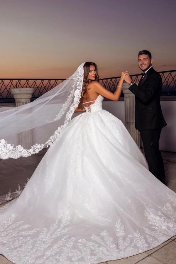 Bmbridal Sweetheart Ball Gown Wedding Dress Lace Appliques Online Lace-up-BMbridal