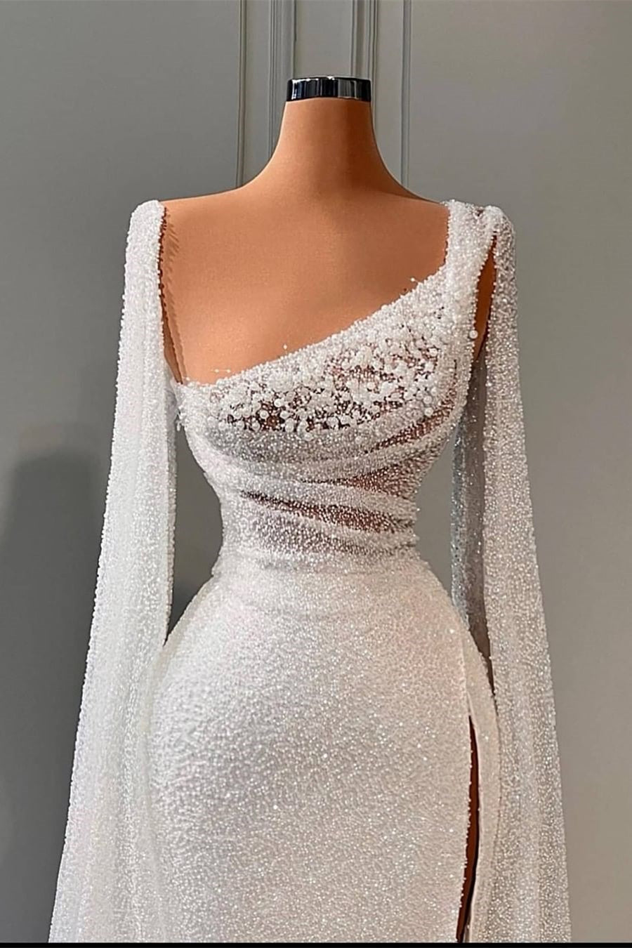 Glamorous A-line Sequined Split Wedding Dresses With Beads-BMbridal.com