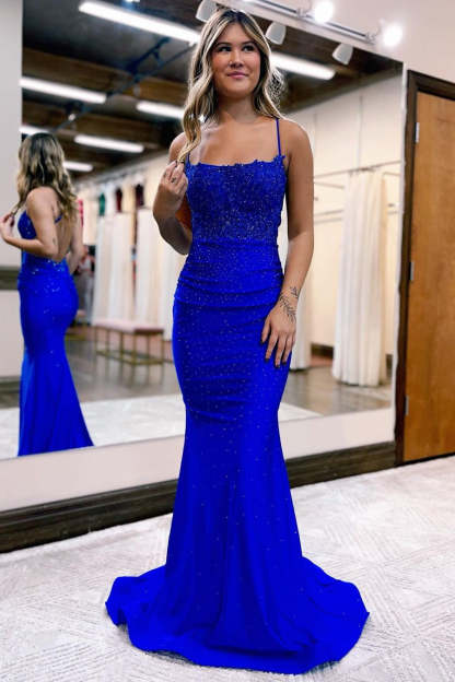 Glamorous Long Mermaid Backless Sleeveless Prom Dress With Lace-BMbridal.com