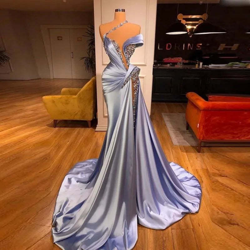 Glamorous Long Off-the-shoulder Lace Sequined Prom Dress With Slit-BMbridal.com