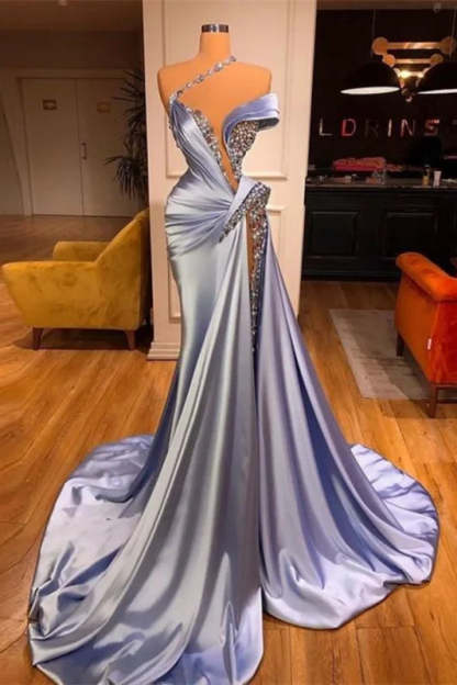 Glamorous Long Off-the-shoulder Lace Sequined Prom Dress With Slit-BMbridal.com