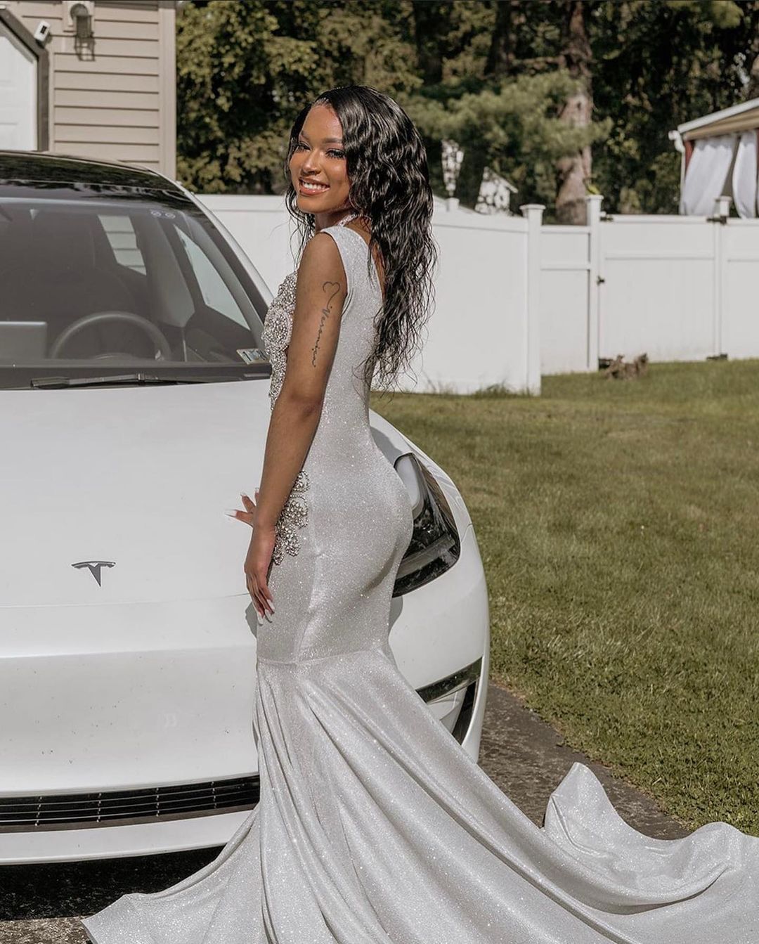 Glamorous Long Silver Mermaid Sequined Sleeveless Prom Dress With Lace-BMbridal