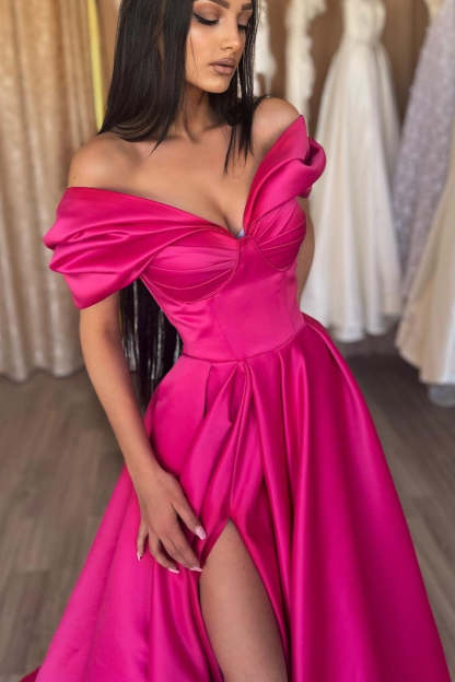 Glamorous Off The Shoulder Split Ruffles A-Line Prom Dresses-BMbridal.com