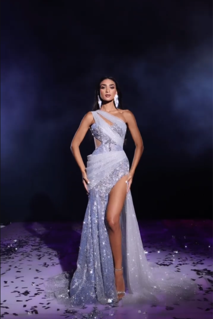 Glamorous One Shoulder Mermaid Beading Split Prom Dress With Lace-BMbridal.com