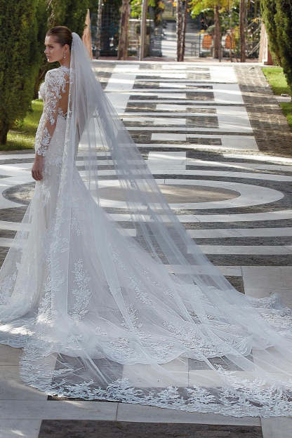 Glamorous V-neck Mermaid Appliques Long Sleeves Wedding Dress With Lace-BMbridal.com
