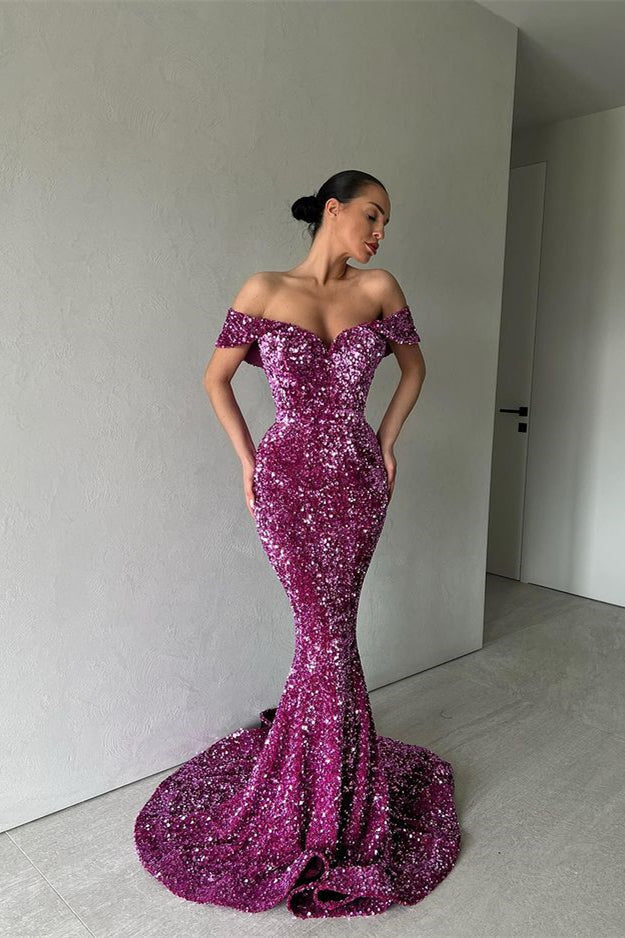 Glittering Sequins Sweetheart Off-the-shoulder Mermaid Prom Dresses-BMbridal.com
