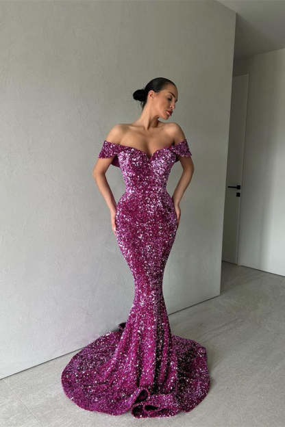 Glittering Sequins Sweetheart Off-the-shoulder Mermaid Prom Dresses-BMbridal.com