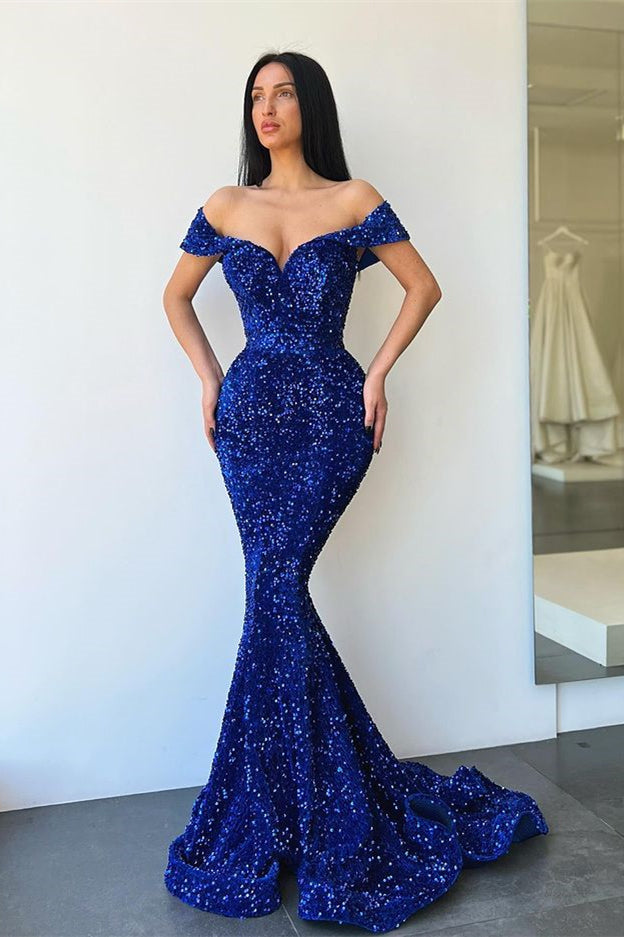 Glittering Sequins Sweetheart Off-the-shoulder Mermaid Prom Dresses-BMbridal.com