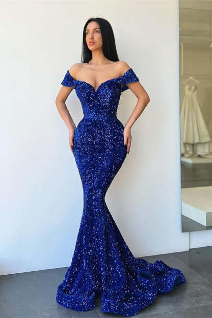 Glittering Sequins Sweetheart Off-the-shoulder Mermaid Prom Dresses-BMbridal.com