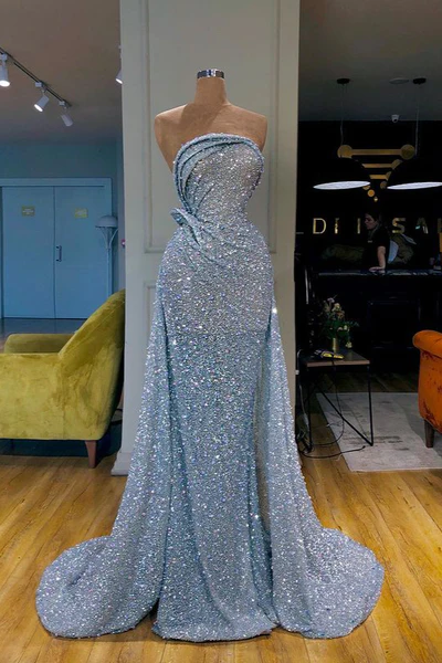 Gorgeous A-line Sleeveless Sequined Prom Dress With Ruffles-BMbridal.com