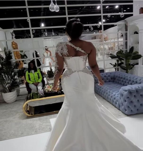 Gorgeous Long A-line One Shoulder Beading Wedding Dress With Slit-BMbridal.com