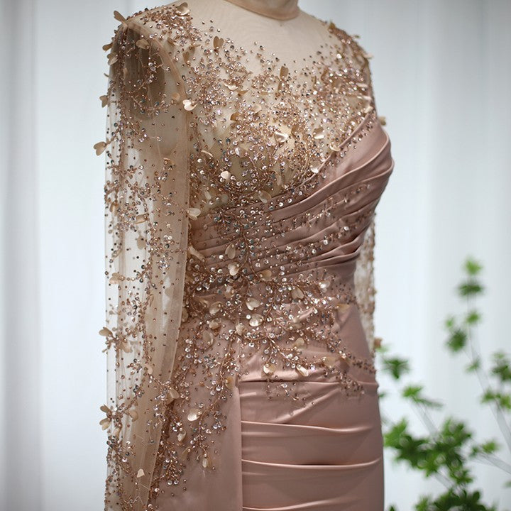 Gorgeous Long High Neck Beading Sequined Prom Dress With Long Sleeves-BMbridal.com