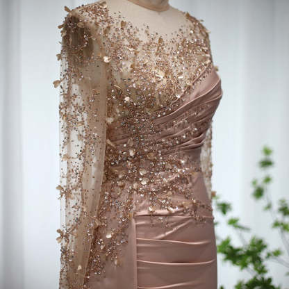 Gorgeous Long High Neck Beading Sequined Prom Dress With Long Sleeves-BMbridal.com