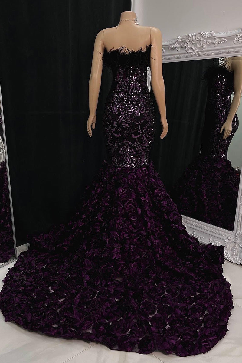 Gorgeous Long Mermaid Lace Flowers Sleeveless Prom Dress-BMbridal.com