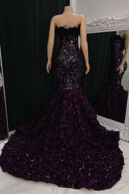 Gorgeous Long Mermaid Lace Flowers Sleeveless Prom Dress-BMbridal.com