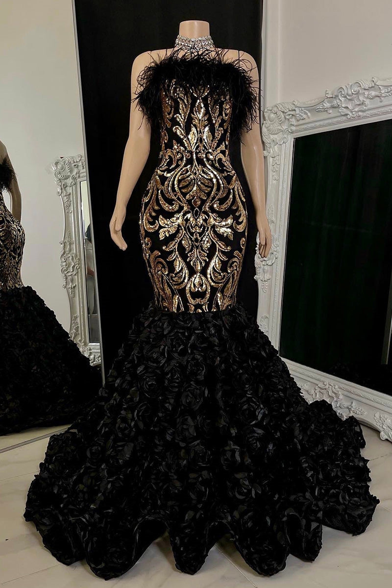 Gorgeous Long Mermaid Lace Flowers Sleeveless Prom Dress-BMbridal.com