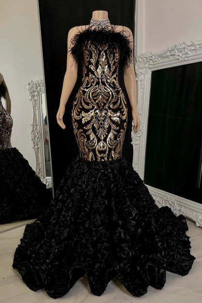 Gorgeous Long Mermaid Lace Flowers Sleeveless Prom Dress-BMbridal.com
