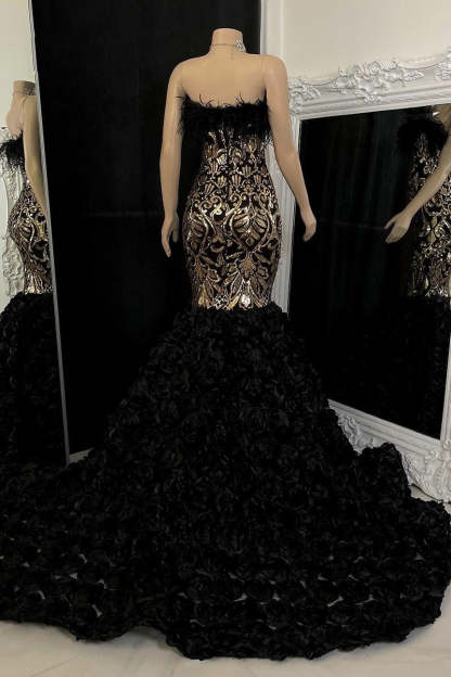 Gorgeous Long Mermaid Lace Flowers Sleeveless Prom Dress-BMbridal.com