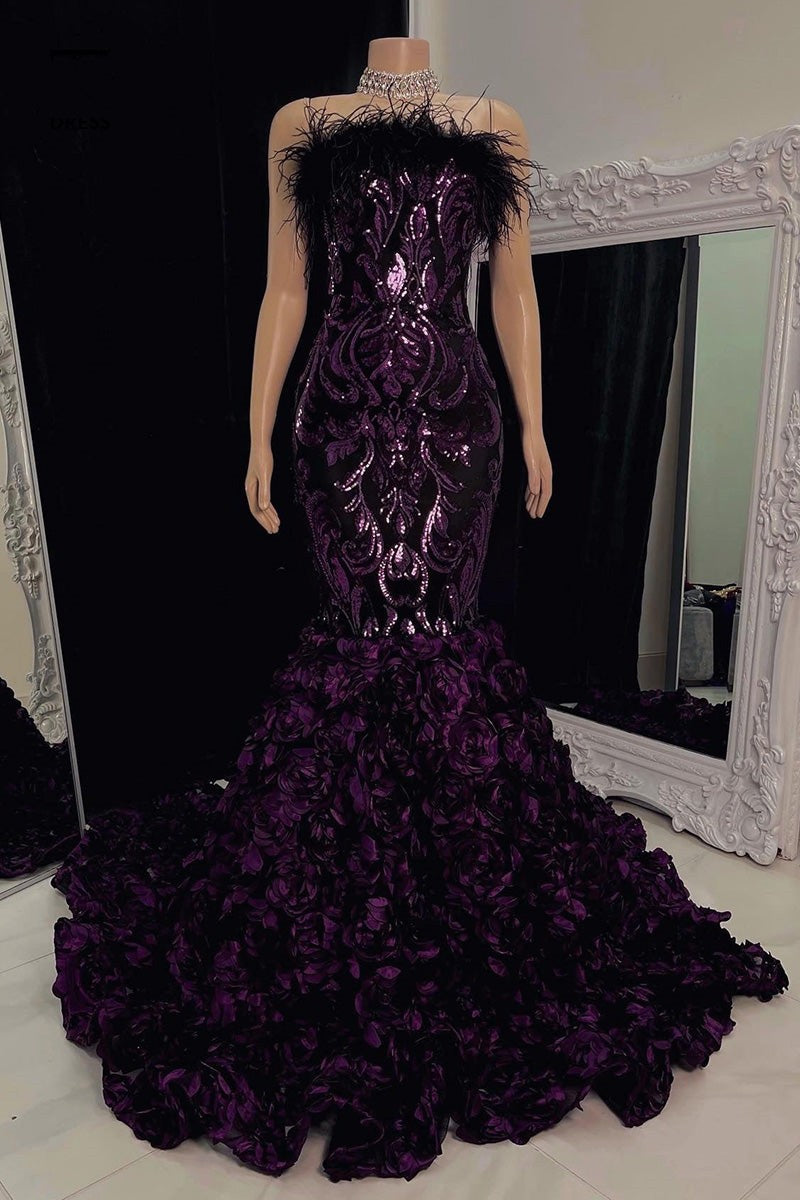 Gorgeous Long Mermaid Lace Flowers Sleeveless Prom Dress-BMbridal.com