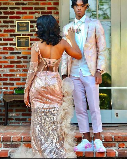 Gorgeous Long Mermaid Pink One Shoulder Long Sleeve Prom Dress With Slit-BMbridal.com