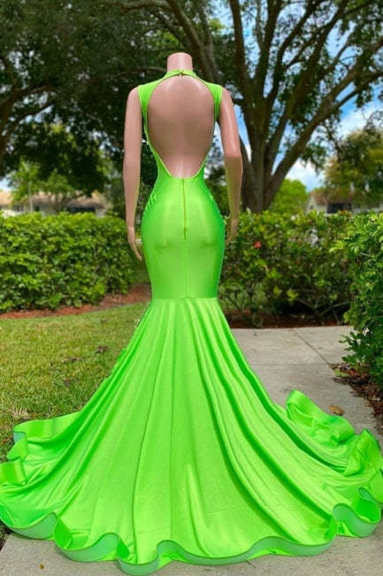 Gorgeous Sequined V-neck Sleeveless Stretch Satin Mermaid Prom Dress with Appliques-BMbridal.com
