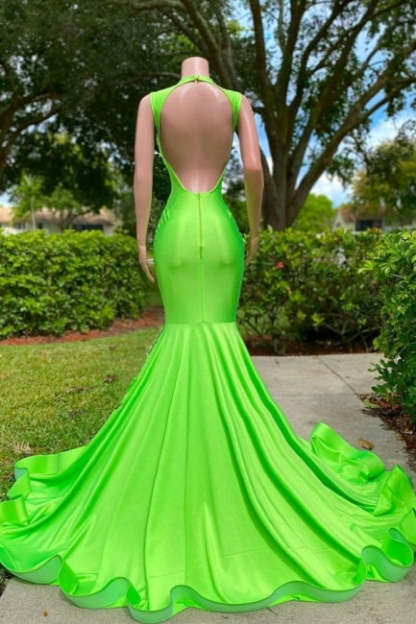 Gorgeous Sequined V-neck Sleeveless Stretch Satin Mermaid Prom Dress with Appliques-BMbridal.com