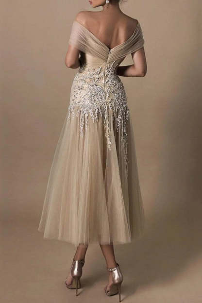 Gorgeous Short A-line Off-the-shoulder Beading Wedding Dresses With Lace-BMbridal.com