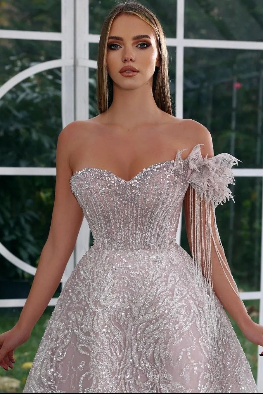 Gorgeous Sweetheart Off-the-shoulder Beading A-line Prom Dress-BMbridal.com