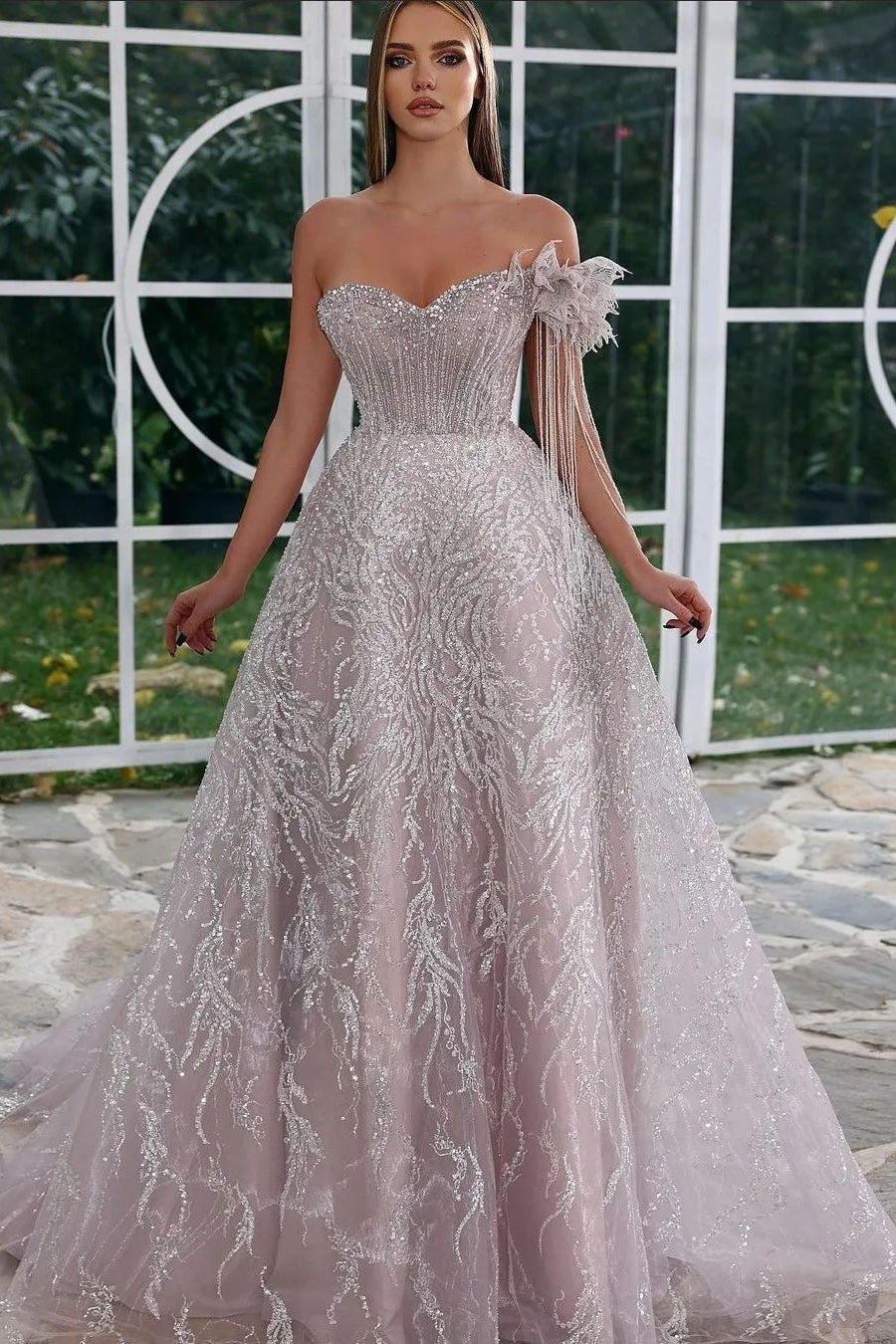 Gorgeous Sweetheart Off-the-shoulder Beading A-line Prom Dress-BMbridal.com