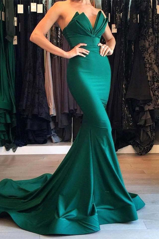 Green Mermaid Evening Gown Long Party Gowns-BMbridal.com