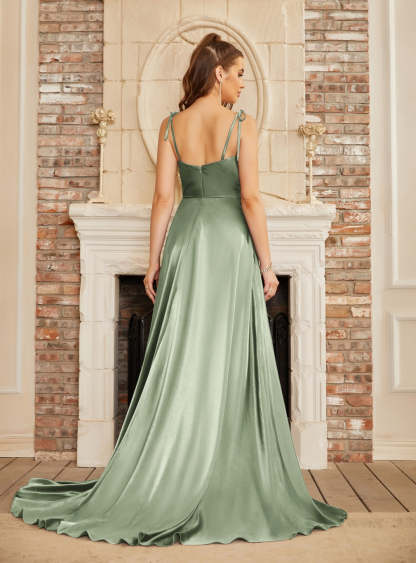 High Split Shiny Floor-Length Dresses with Spaghetti Straps-BMbridal