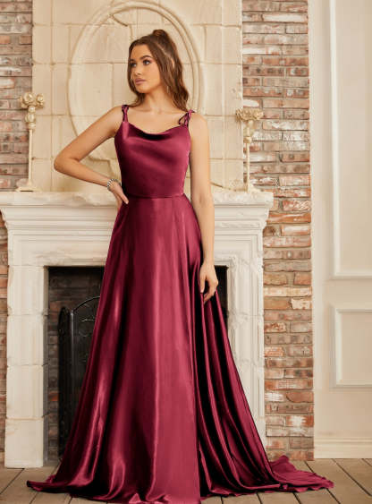 High Split Shiny Floor-Length Dresses with Spaghetti Straps-BMbridal