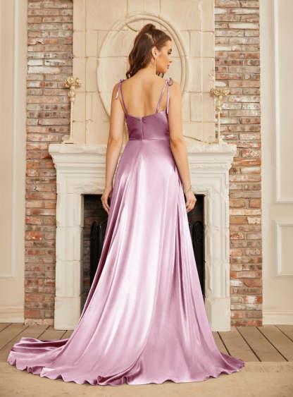 High Split Shiny Floor-Length Dresses with Spaghetti Straps-BMbridal