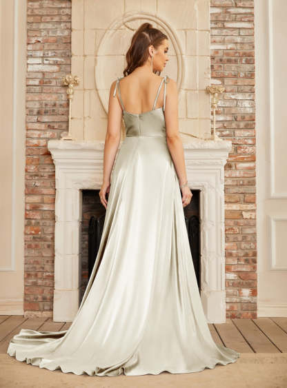 High Split Shiny Floor-Length Dresses with Spaghetti Straps-BMbridal