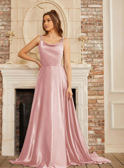 High Split Shiny Floor-Length Dresses with Spaghetti Straps-BMbridal