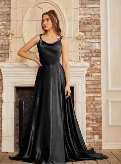 High Split Shiny Floor-Length Dresses with Spaghetti Straps-BMbridal