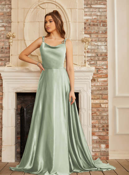 High Split Shiny Floor-Length Dresses with Spaghetti Straps-BMbridal