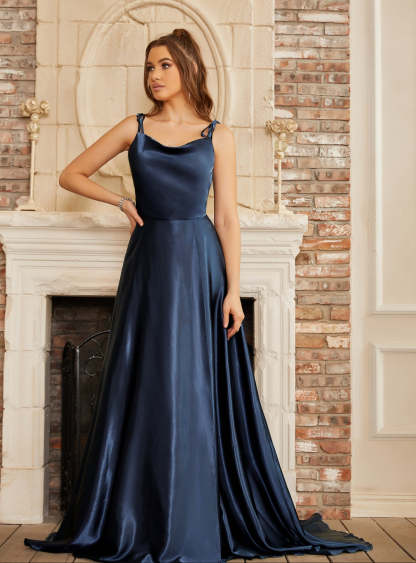 High Split Shiny Floor-Length Dresses with Spaghetti Straps-BMbridal