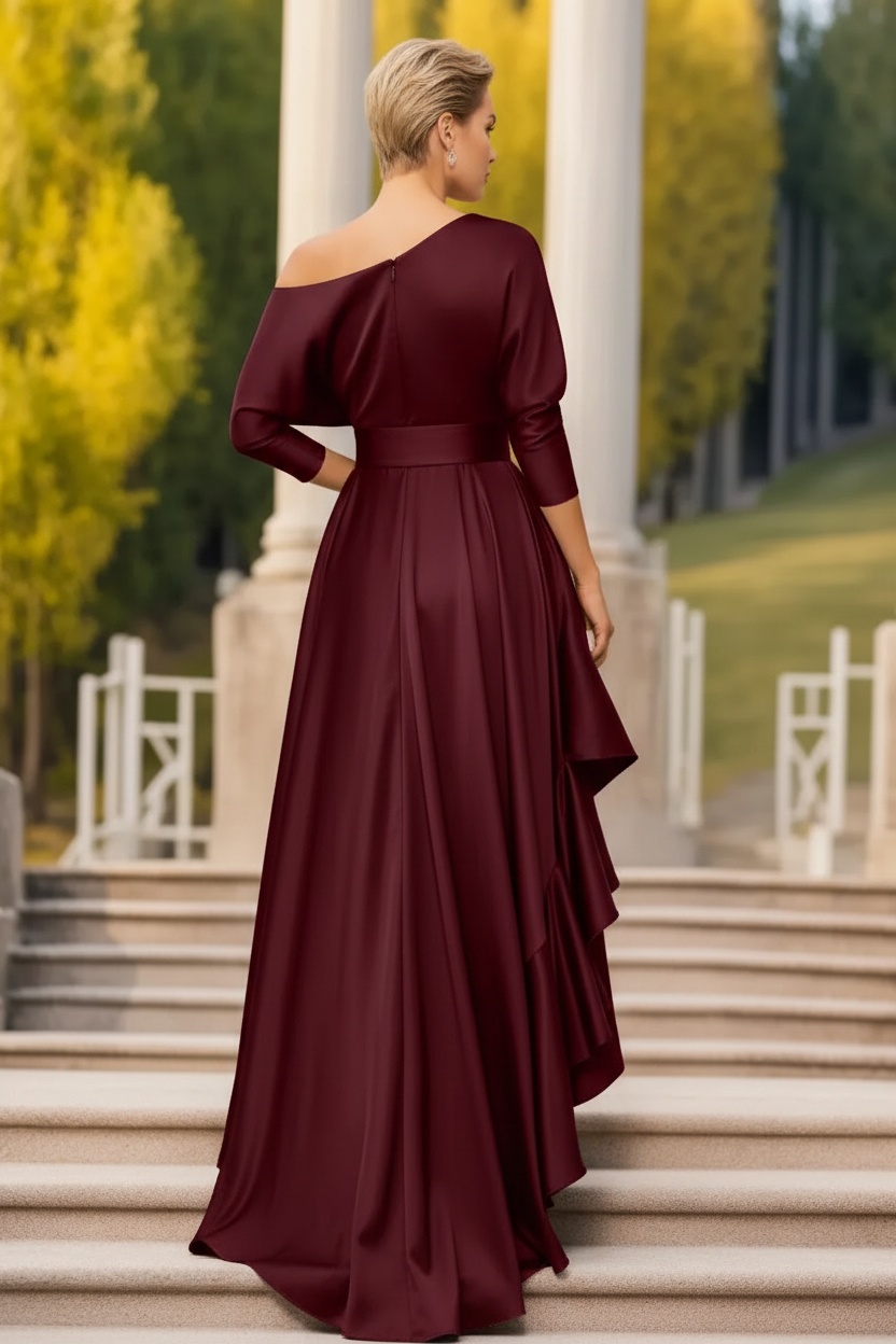 One-Shoulder A-Line Princess Dress with 3/4 Sleeves for Mothers of the Bride & Groom