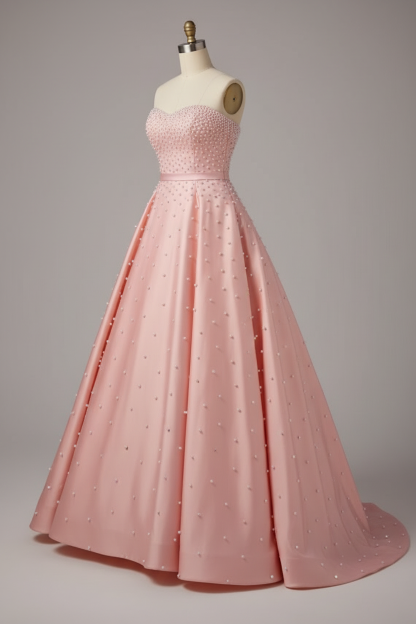 Pink pearl beaded ball gown - alternate side view