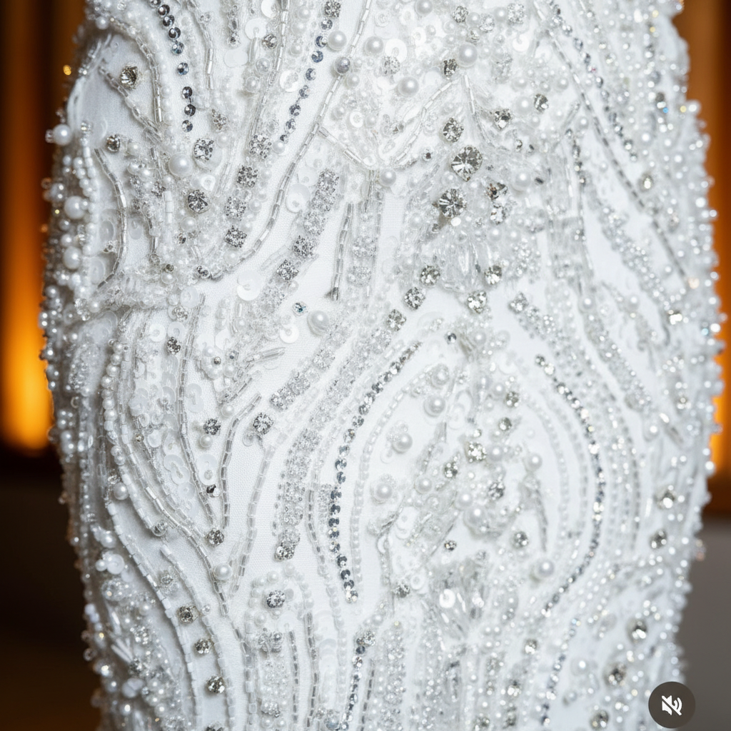 White Enchantment Prom Dress - Beadwork Detail